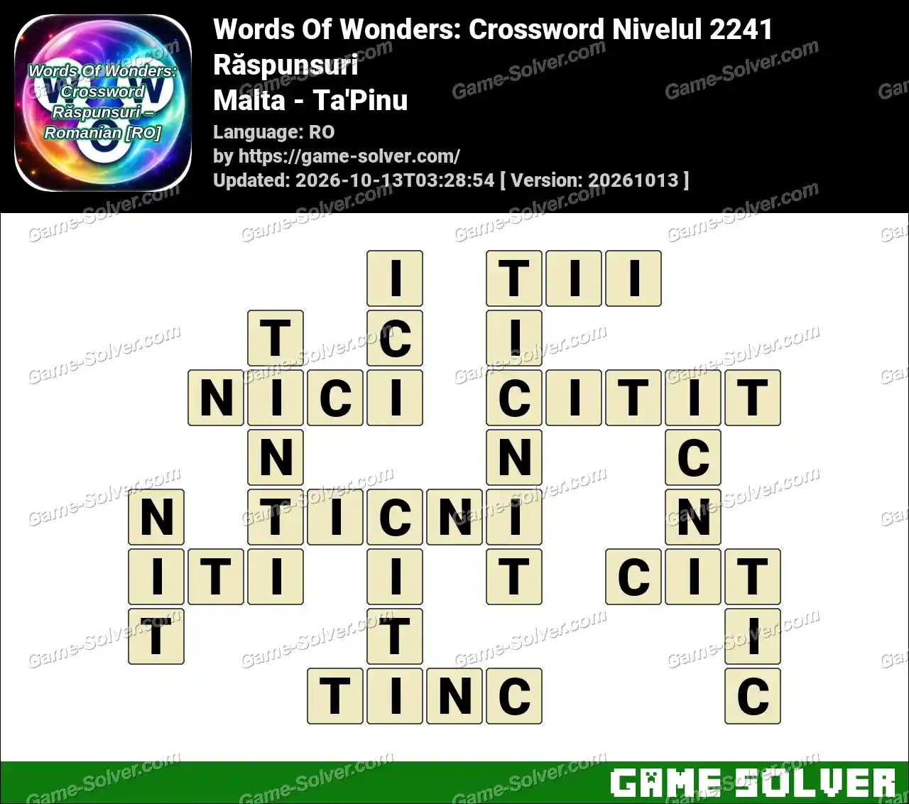 Words Of Wonders: Crossword Nivelul 2241 Răspunsuri – Malta – Ta’Pinu
